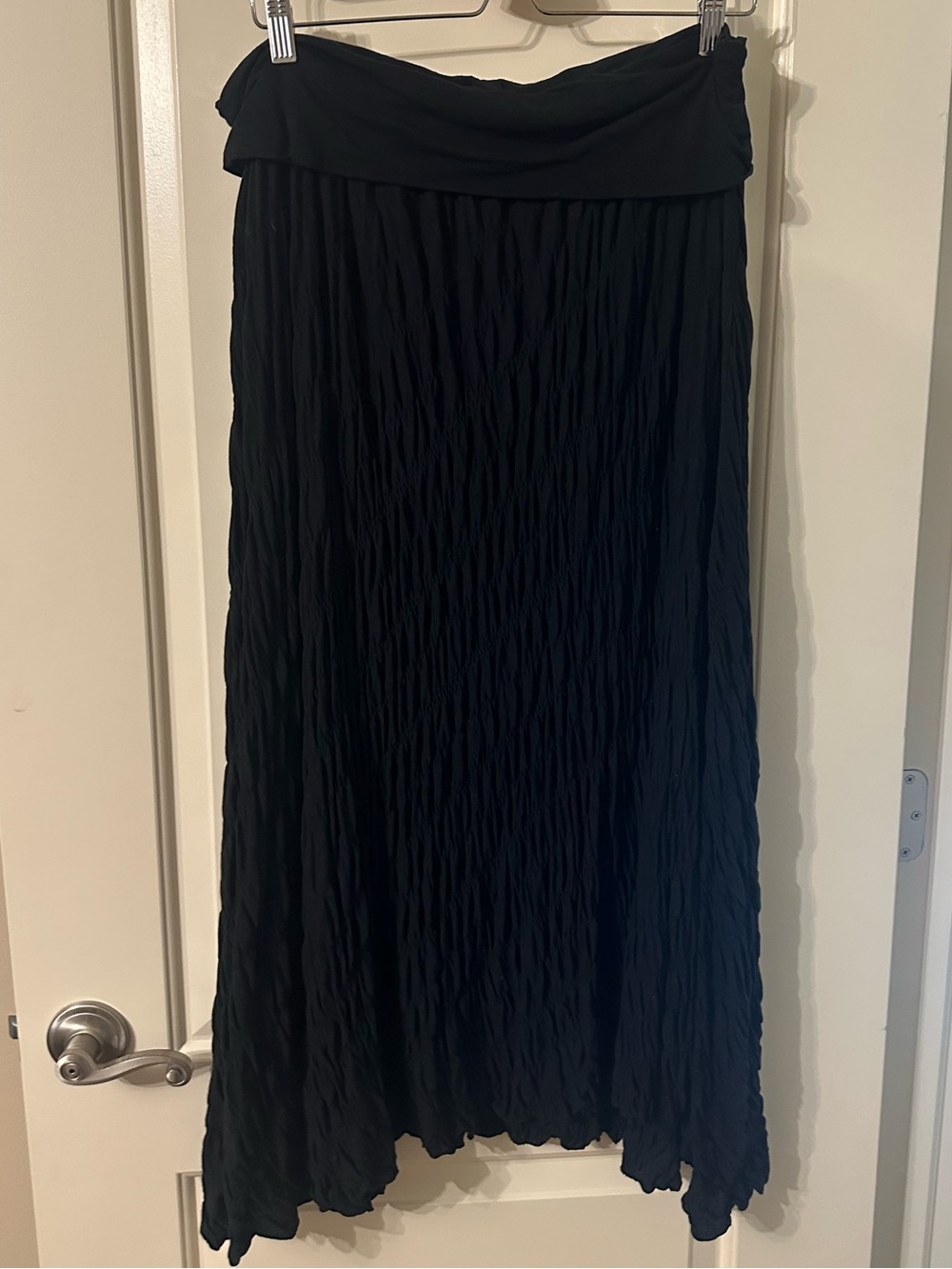 Pure DKNY Black Women's Fold-Over Waist Crinkle Pleated Maxi Skirt